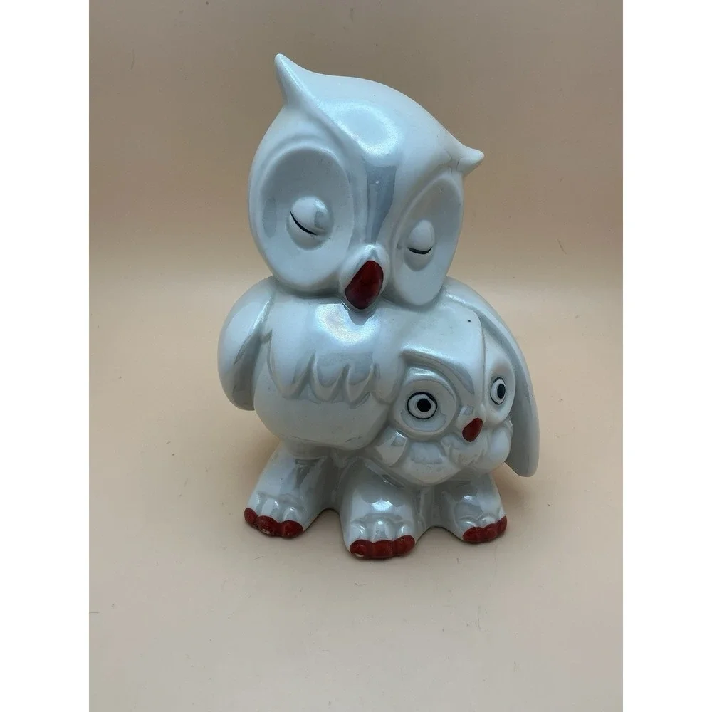 Vintage Owl And Owlet, Mom and Baby Ceramic Figurine and Night Light Lamp